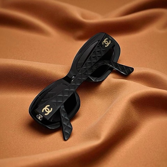 CHANEL Accessories - CHANEL Black Sunglasses with Gold Accents